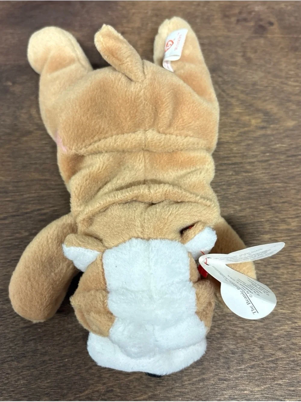 1996 Wrinkles Ty Plush Dog Toy - Brown and White Cuddly Puppy